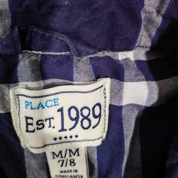 Place button down shirt dark blue plaid Boy's size M 7/8 - Picture 3 of 3
